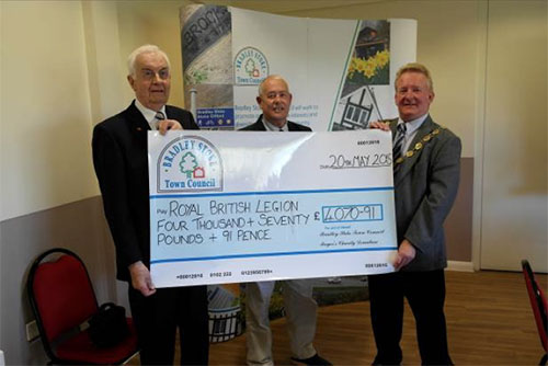 Mayor Councillor John Ashe presents a Charity Cheque to 'The Royal British Legion' (Pictured Brian Hewitt & John Moloney) – Photograph Courtesy of Councillor Andy Ward.